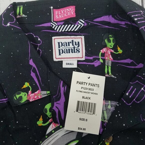 Party Pants Flying Saucey Alien Button Up Shirt Mens Size Small - Picture 3 of 3